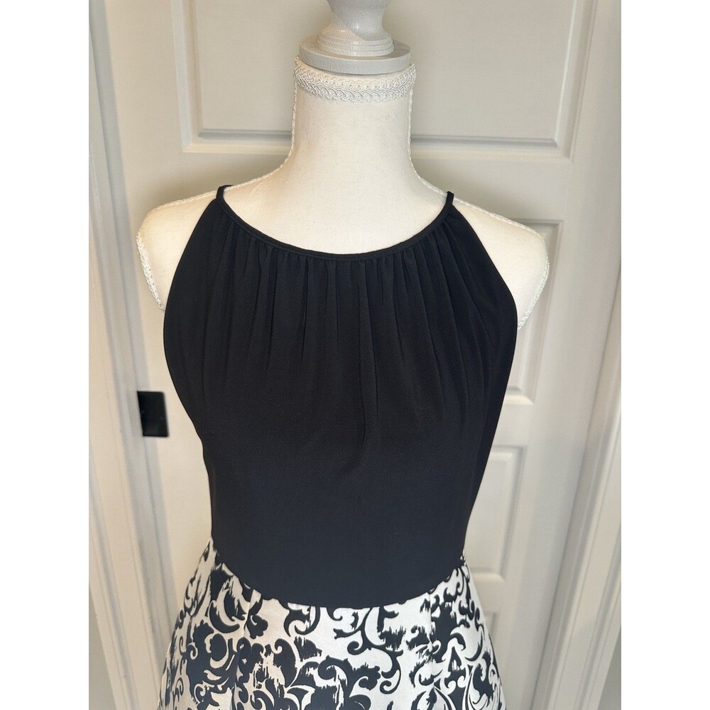 Adrianna Papell Black Halter Damask Brocade A-Line Cocktail Dress Size 4 - Picture 4 of 8